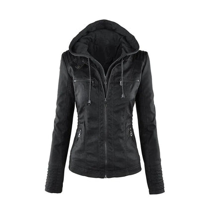 Jayda - Women's Vintage Leather Jacket - Classic - Hooded - Ideal for Winter