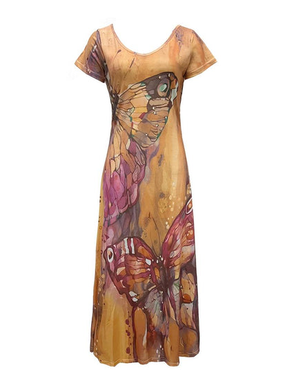 Women's Elegant V-Neck Dress with Butterfly Print | Ideal for Summer