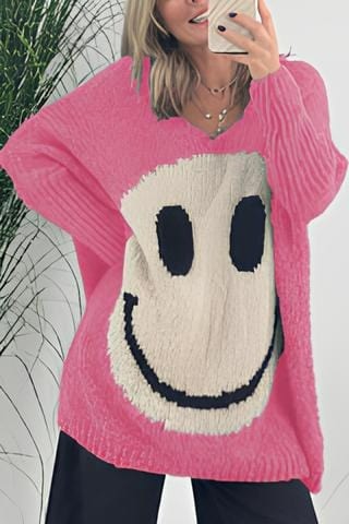 Tina - Sweater - Casual - Smiley Print - Ideal for Winter