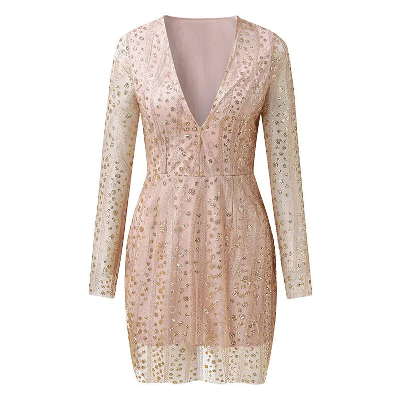 Women's Elegant Sheer Sequin Dress with Silver Dot Design | Ideal for Summer