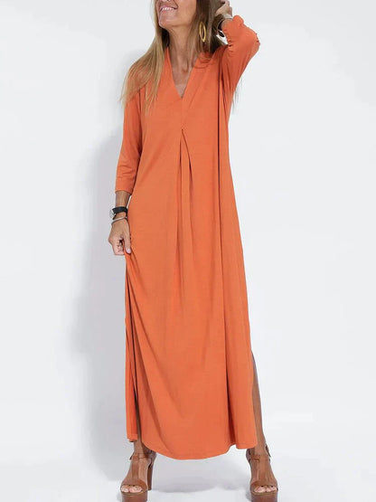 Women's Loose Fit Long V-neck Dress | Ideal for Summer