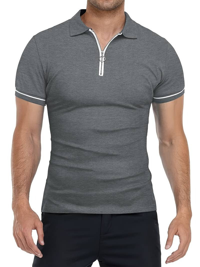 Men's Slim Fit Golf Shirt with Zipper with Lined Design | Ideal for Summer