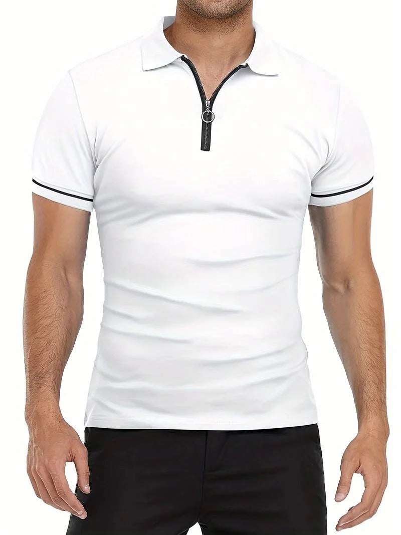 Men's Slim Fit Golf Shirt with Zipper with Lined Design | Ideal for Summer