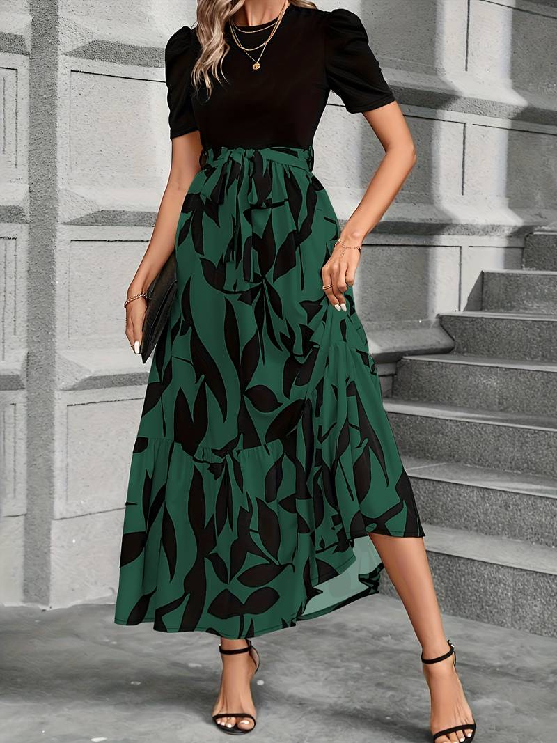 Women's Elegant Printed Skirt Round Neck Dress | Ideal for Summer