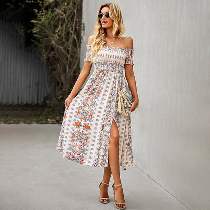 Women's Summer Elegant Off-Shoulder Boho Midi Dress | Ideal for Summer