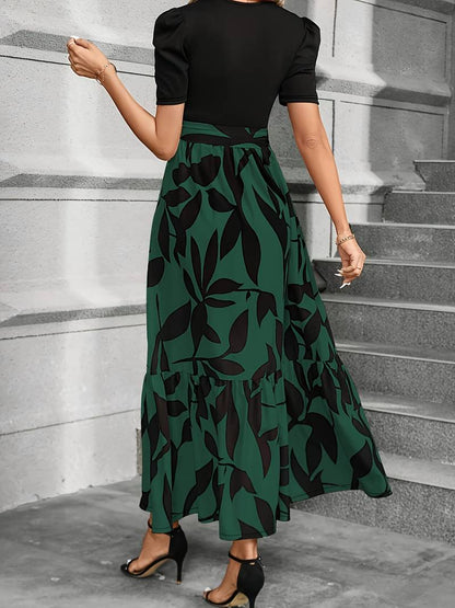 Women's Elegant Printed Skirt Round Neck Dress | Ideal for Summer