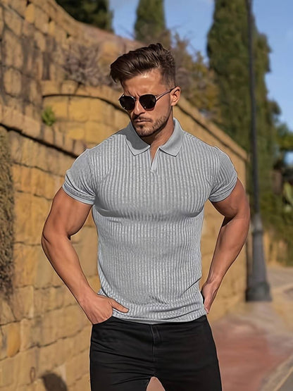 Men's Slim Fit V-neck Ribbed Shirt | Ideal for Summer