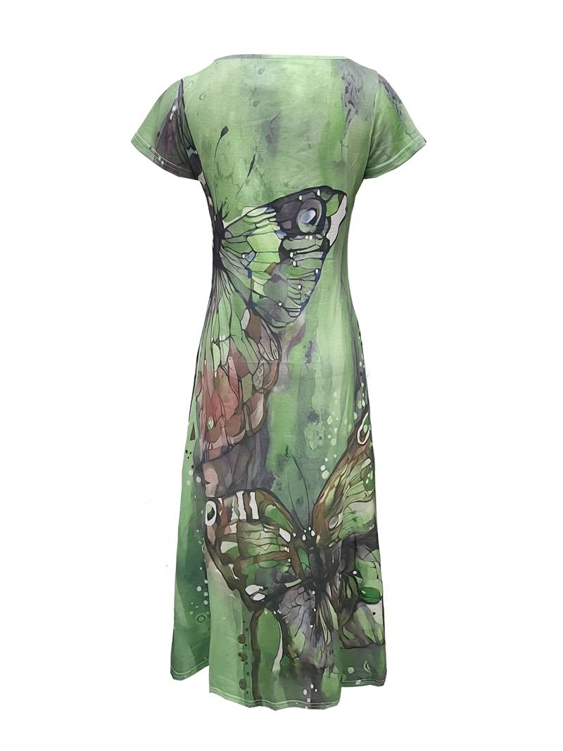 Women's Elegant V-Neck Dress with Butterfly Print | Ideal for Summer