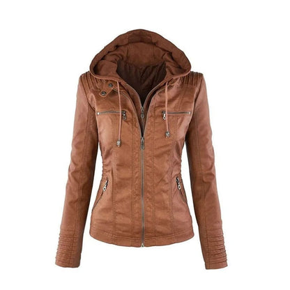 Jayda - Women's Vintage Leather Jacket - Classic - Hooded - Ideal for Winter