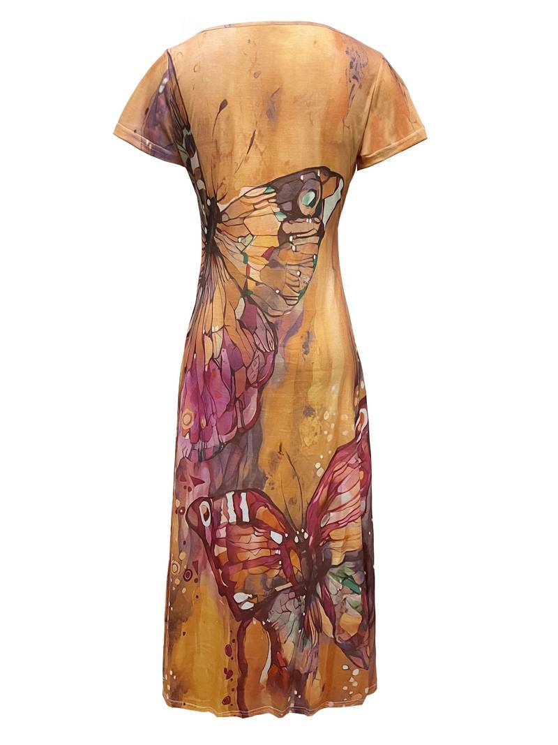 Women's Elegant V-Neck Dress with Butterfly Print | Ideal for Summer