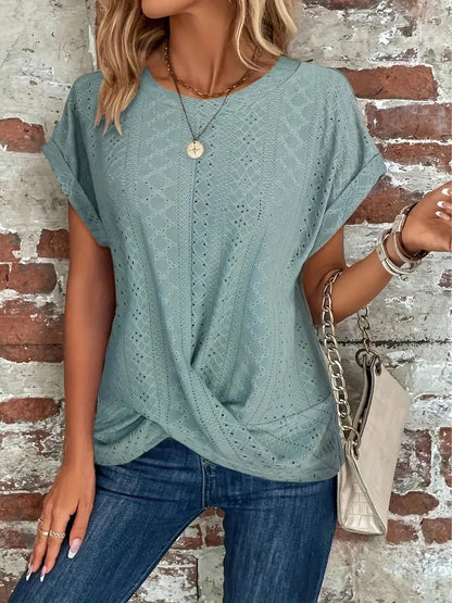 Women's Casual Waffle Knit T-shirt with Front Twist | Perfect for Casual Days