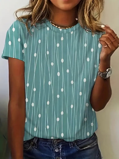 Women's Green Printed Round Neck T-shirt  | Ideal for Spring/Summer