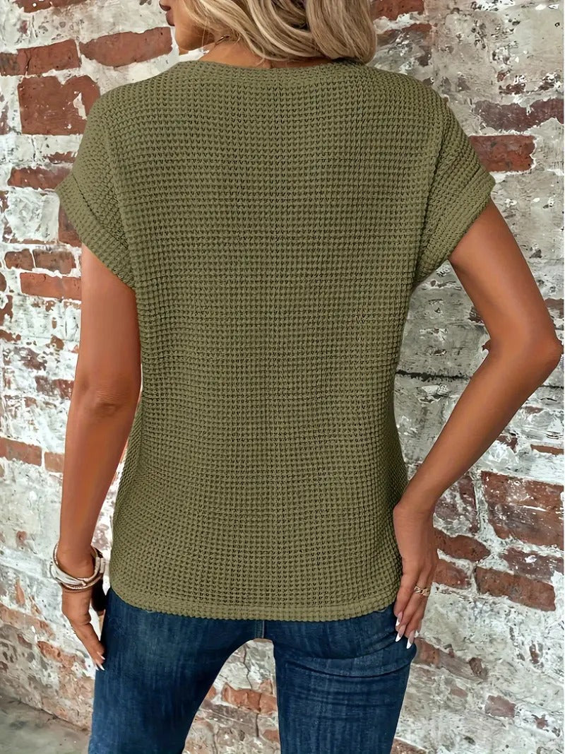 Women's Casual Waffle Knit T-shirt with Front Twist | Perfect for Casual Days