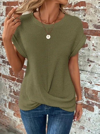 Women's Casual Waffle Knit T-shirt with Front Twist | Perfect for Casual Days