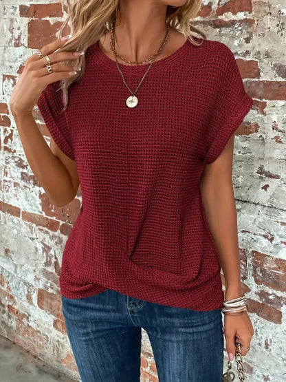 Women's Casual Waffle Knit T-shirt with Front Twist | Perfect for Casual Days