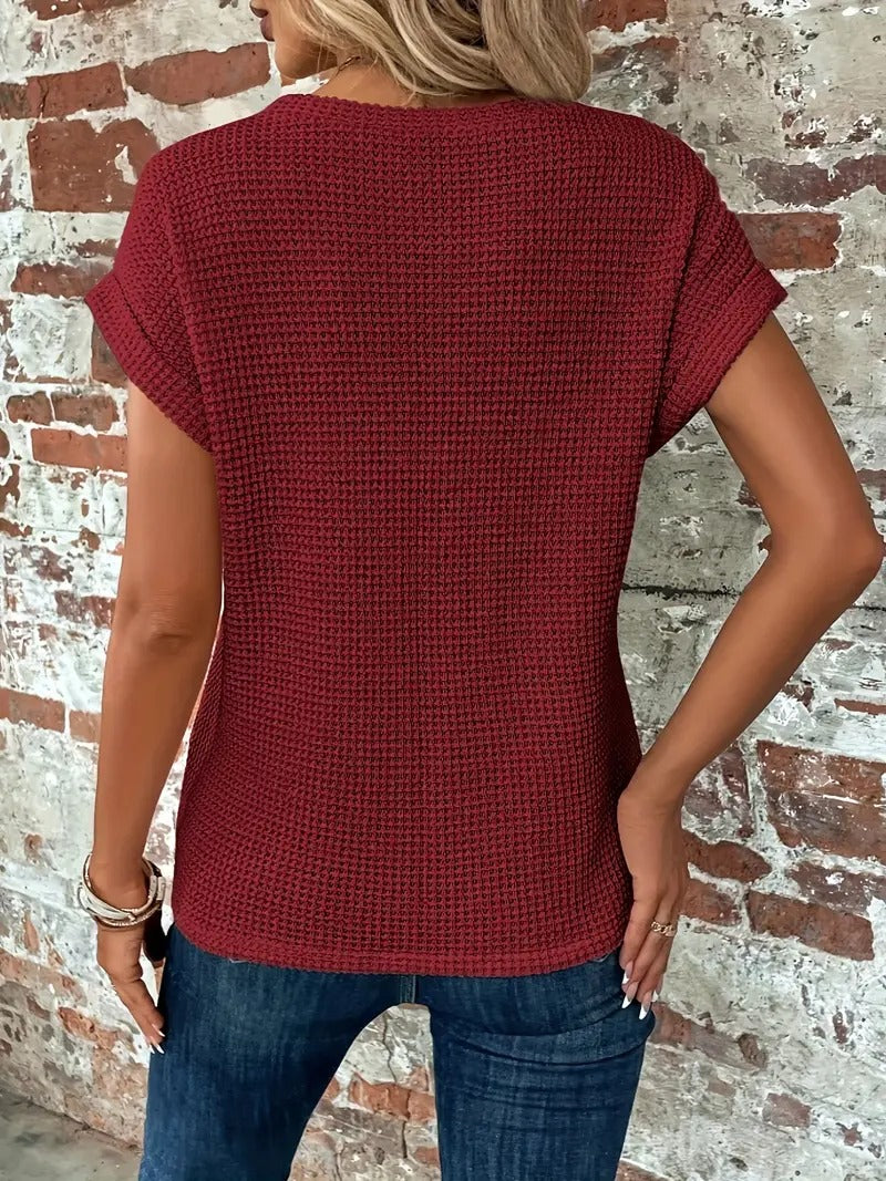 Women's Casual Waffle Knit T-shirt with Front Twist | Perfect for Casual Days