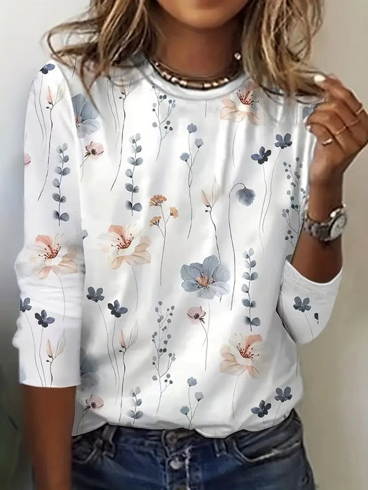 Women's Chic Floral Print Long Sleeve T-shirt | Ideal for Spring/Summer