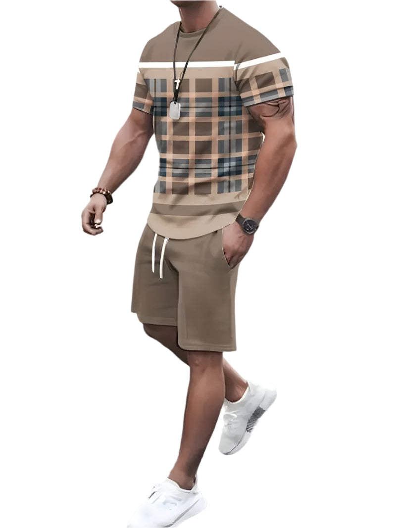 Men's Checked T-shirt With Drawstring Short Set | Ideal for Summer