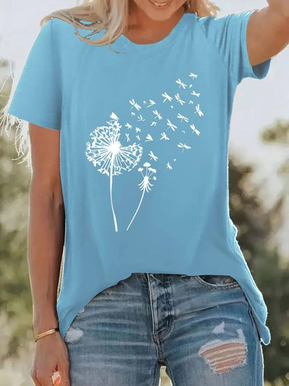 Women's Loose Fit Dandelion Print T-shirt | Ideal for Spring/Summer