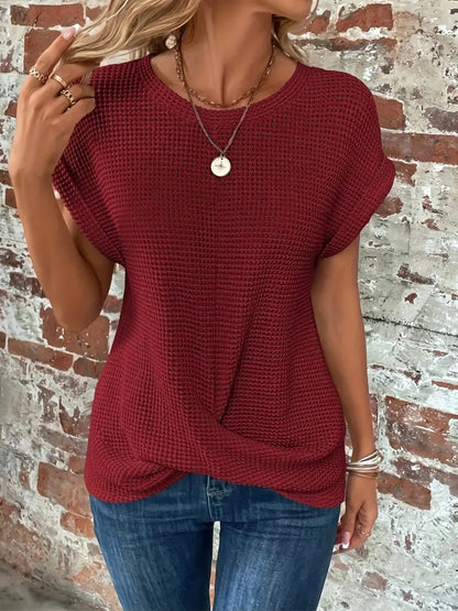 Women's Casual Waffle Knit T-shirt with Front Twist | Perfect for Casual Days