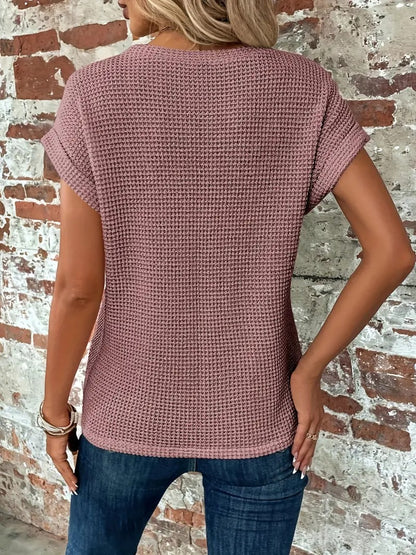 Women's Casual Waffle Knit T-shirt with Front Twist | Perfect for Casual Days