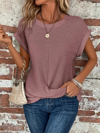 Women's Casual Waffle Knit T-shirt with Front Twist | Perfect for Casual Days