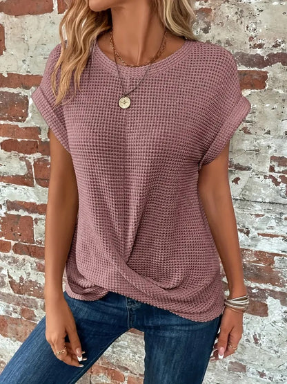 Women's Casual Waffle Knit T-shirt with Front Twist | Perfect for Casual Days