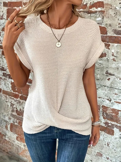 Women's Casual Waffle Knit T-shirt with Front Twist | Perfect for Casual Days