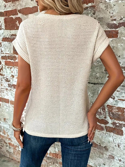 Women's Casual Waffle Knit T-shirt with Front Twist | Perfect for Casual Days