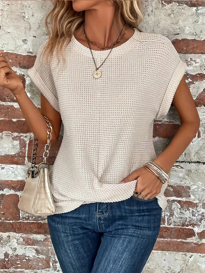 Women's Casual Waffle Knit T-shirt with Front Twist | Perfect for Casual Days