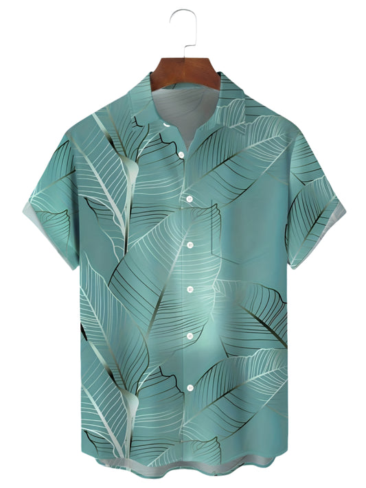 Men's Button-Down Shirt with Tropical Leaf Print | Ideal for Summer