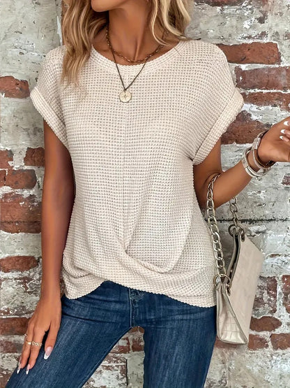 Women's Casual Waffle Knit T-shirt with Front Twist | Perfect for Casual Days