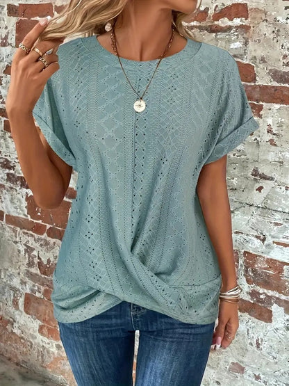 Women's Casual Waffle Knit T-shirt with Front Twist | Perfect for Casual Days