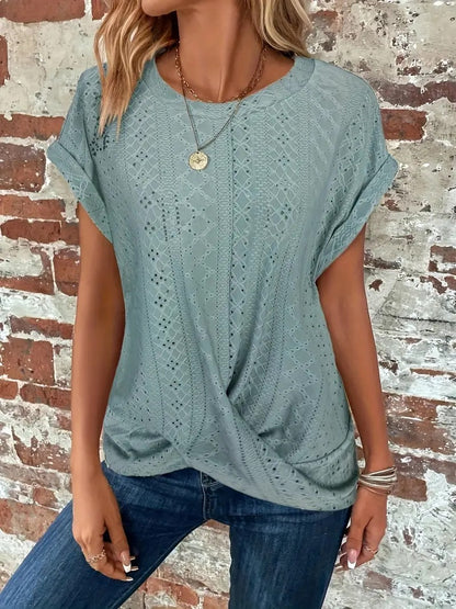 Women's Casual Waffle Knit T-shirt with Front Twist | Perfect for Casual Days