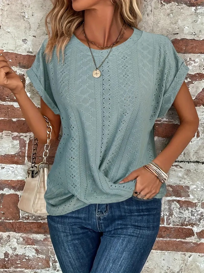 Women's Casual Waffle Knit T-shirt with Front Twist | Perfect for Casual Days