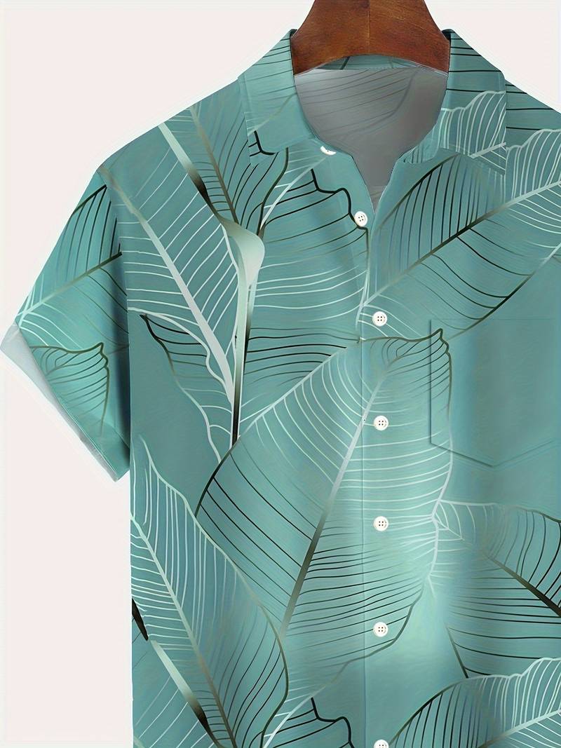 Men's Button-Down Shirt with Tropical Leaf Print | Ideal for Summer