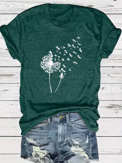 Women's Loose Fit Dandelion Print T-shirt | Ideal for Spring/Summer