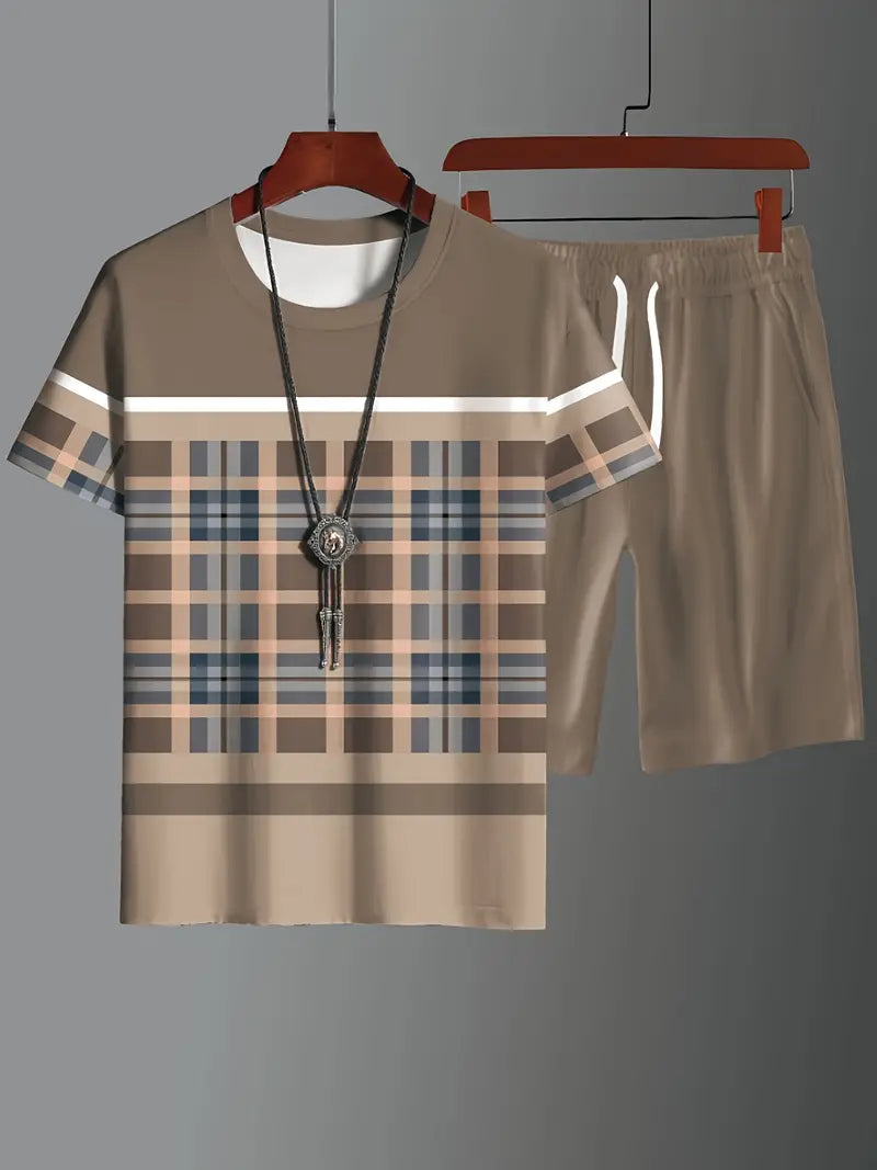 Men's Checked T-shirt With Drawstring Short Set | Ideal for Summer