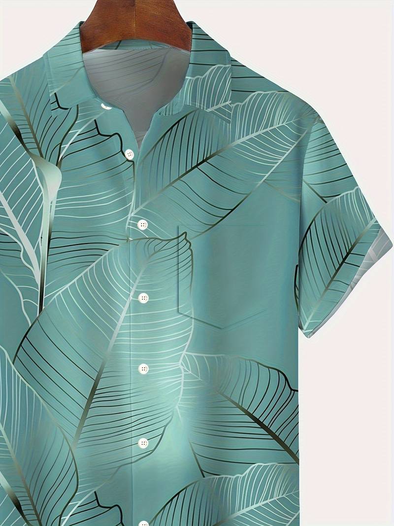 Men's Button-Down Shirt with Tropical Leaf Print | Ideal for Summer