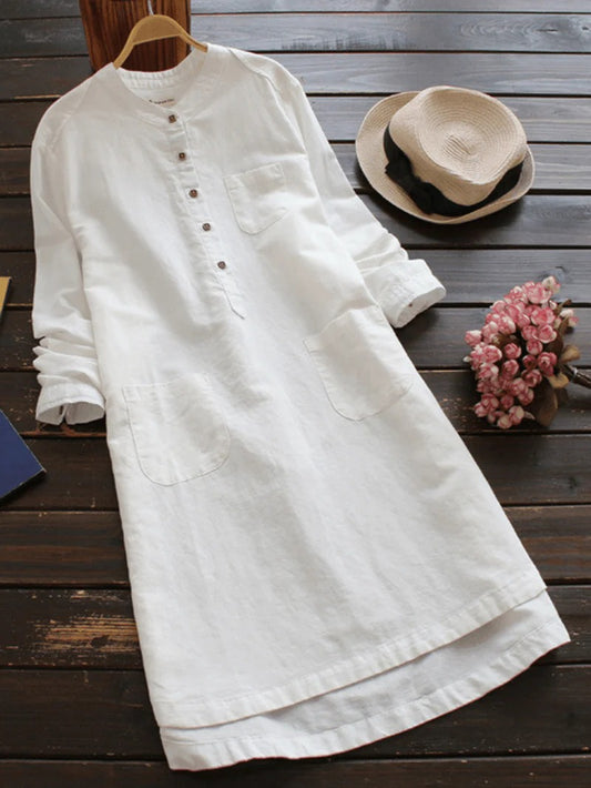 Women's Classic Buttoned Long Sleeve Shirt Dress | Ideal for Summer