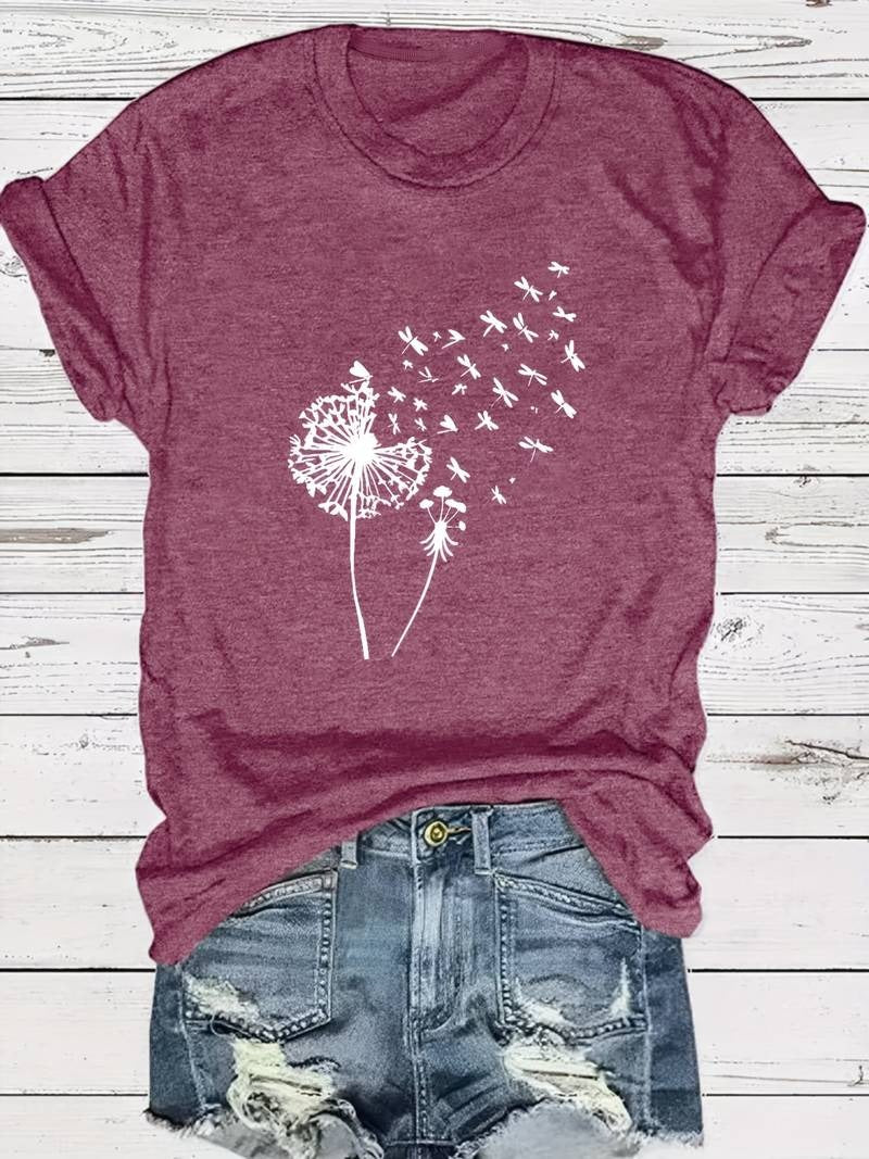 Women's Loose Fit Dandelion Print T-shirt | Ideal for Spring/Summer