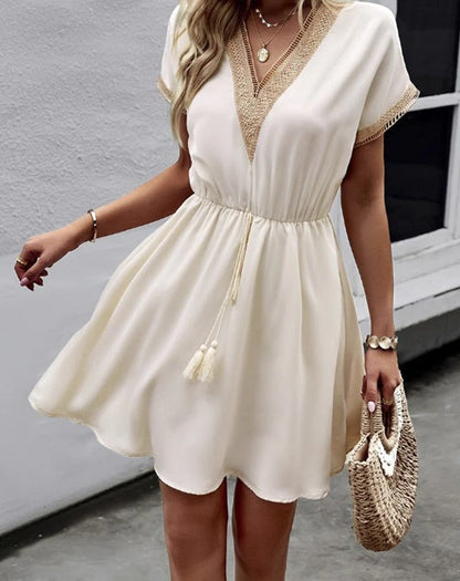 Women's Elastic Wait V-neck Boho Dress | Ideal for Summer