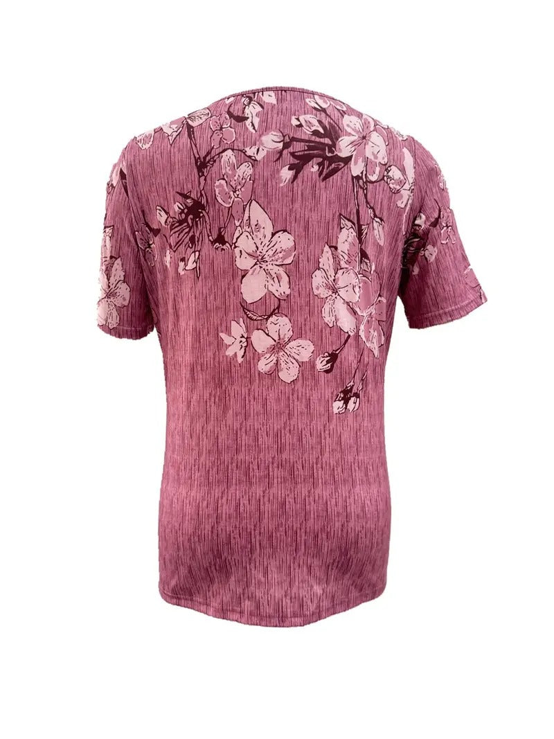 Women's Stylish Floral Print V-neck T-shirt | Ideal for Spring/Summer