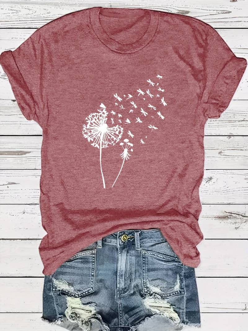 Women's Loose Fit Dandelion Print T-shirt | Ideal for Spring/Summer