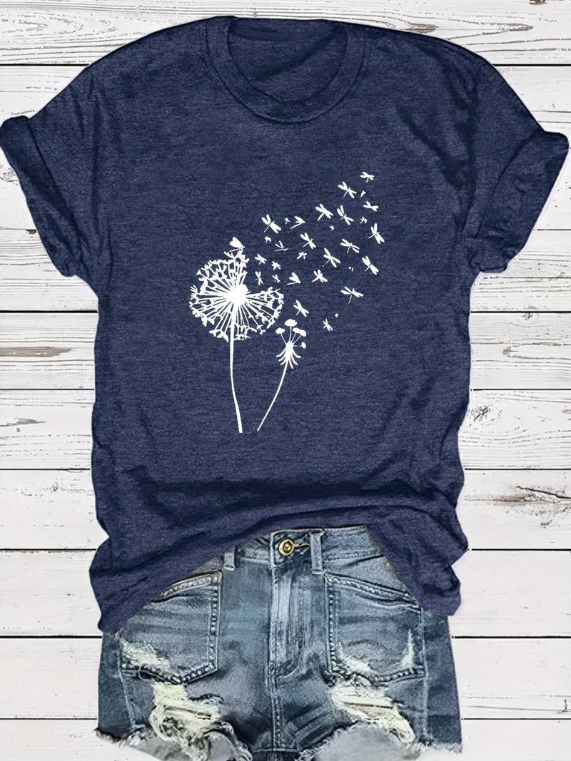 Women's Loose Fit Dandelion Print T-shirt | Ideal for Spring/Summer