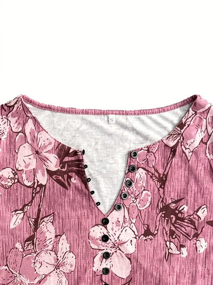 Women's Stylish Floral Print V-neck T-shirt | Ideal for Spring/Summer