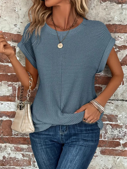 Women's Casual Waffle Knit T-shirt with Front Twist | Perfect for Casual Days