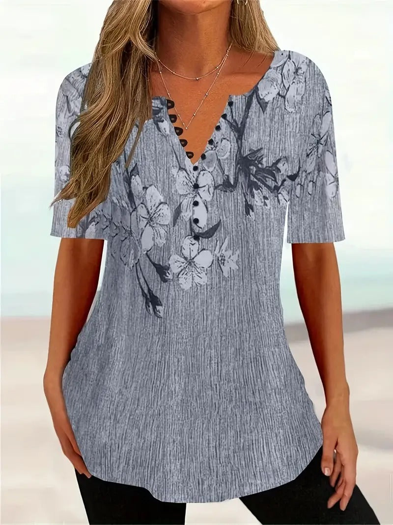 Women's Stylish Floral Print V-neck T-shirt | Ideal for Spring/Summer