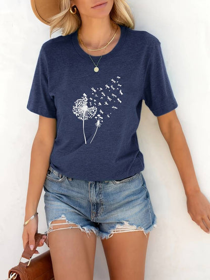 Women's Loose Fit Dandelion Print T-shirt | Ideal for Spring/Summer