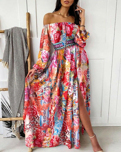 Women's Fashionable Off Shoulder Floral Summer Dress with Slit | Ideal for Summer